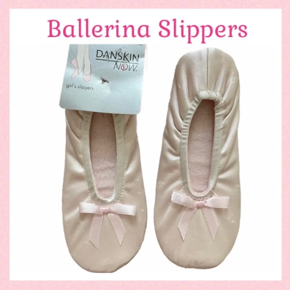 Girls Slippers Pink Satin Ballerina Slippers Ballet Pink Satin Bow Slippers